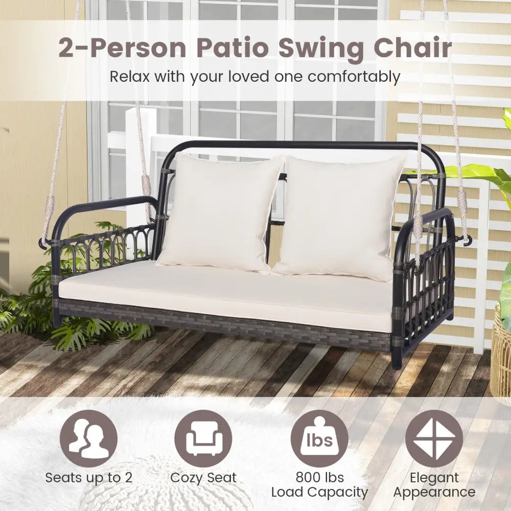 2-Person Outdoor Hanging Chair with Ropes-Gray - Gray - Porch Swings