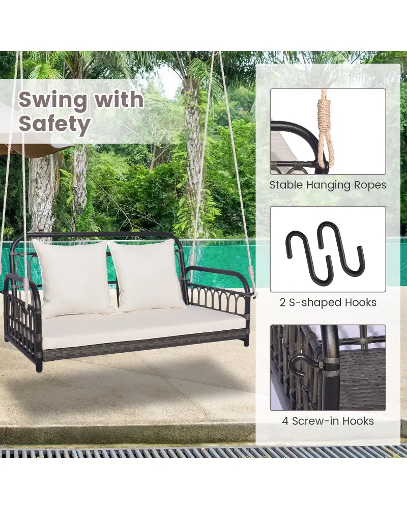 2-Person Outdoor Hanging Chair with Ropes-Gray - Gray - Porch Swings