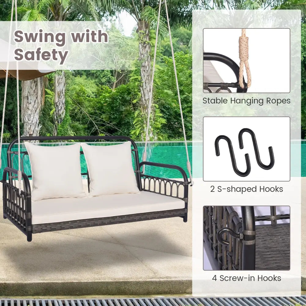 2-Person Outdoor Hanging Chair with Ropes-Gray - Gray - Porch Swings