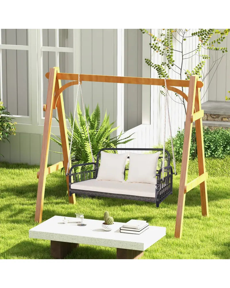 2-Person Outdoor Hanging Chair with Ropes-Gray - Gray - Porch Swings