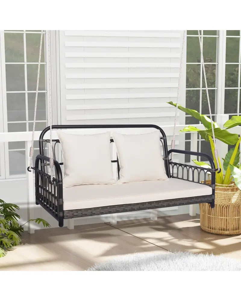 2-Person Outdoor Hanging Chair with Ropes-Gray - Gray - Porch Swings