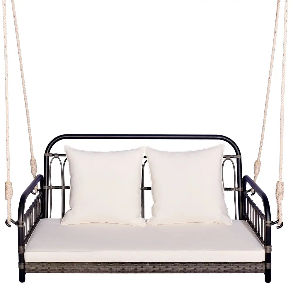2-Person Outdoor Hanging Chair with Ropes-Gray - Gray - Porch Swings