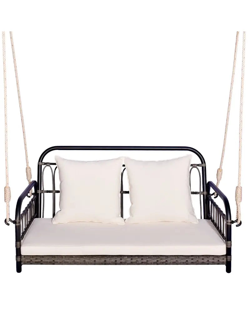 2-Person Outdoor Hanging Chair with Ropes-Gray - Gray - Porch Swings