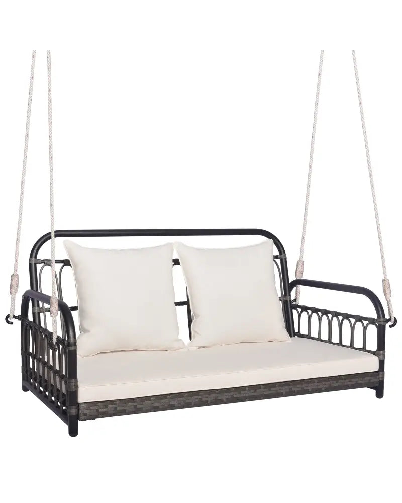 2-Person Outdoor Hanging Chair with Ropes-Gray - Gray - Porch Swings