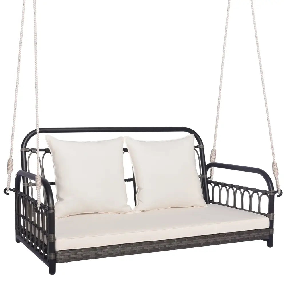 2-Person Outdoor Hanging Chair with Ropes-Gray - Gray - Porch Swings