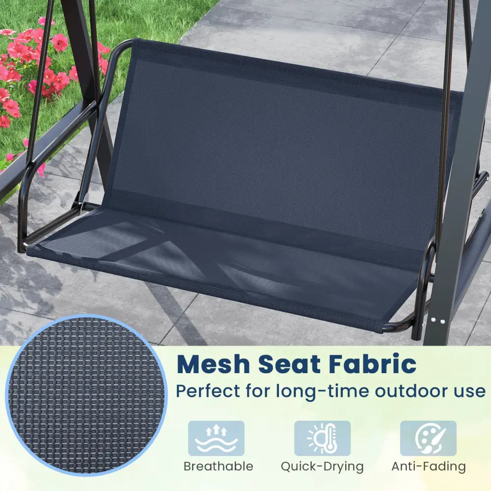 2-Person Outdoor Porch Swing with A-Shaped Metal Stand and Adjustable Canopy-Navy - Navy - Porch Swings