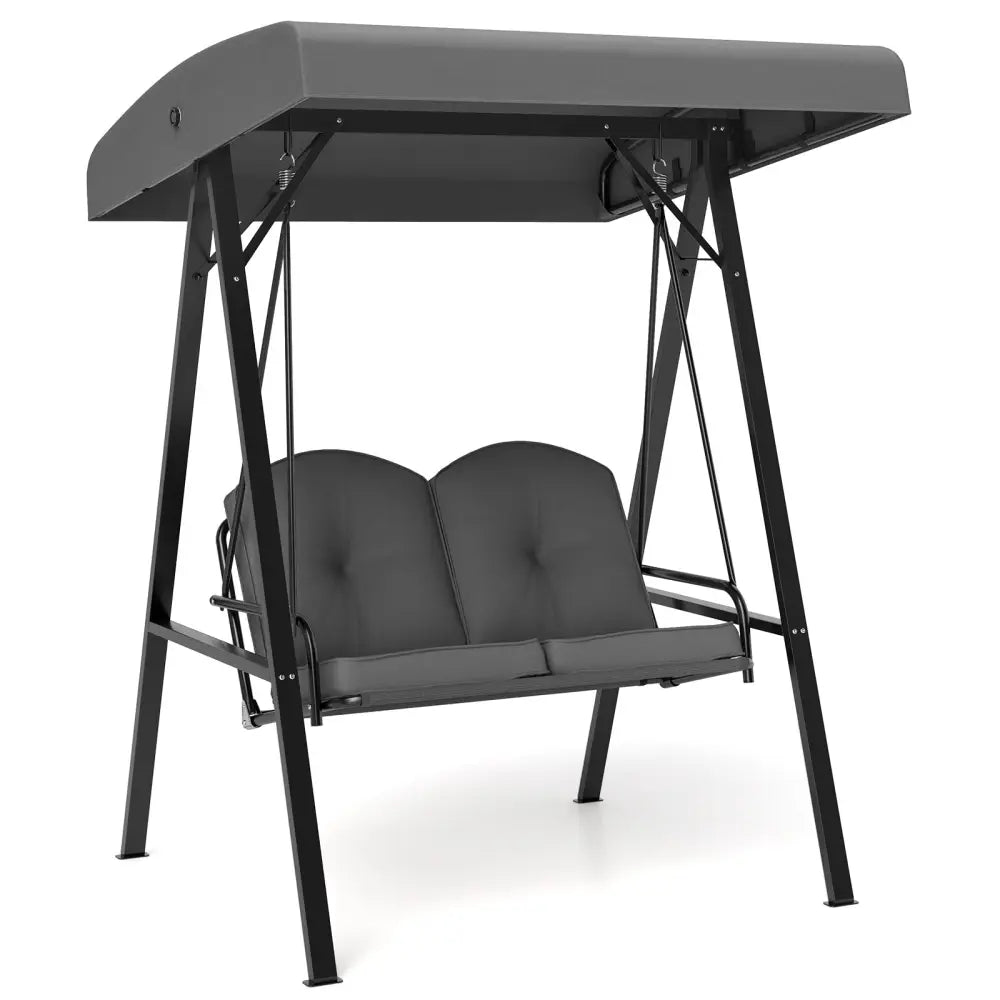 2-Person Outdoor Porch Swing with A-Shaped Metal Stand and Adjustable Canopy-Gray - Gray - Porch Swings
