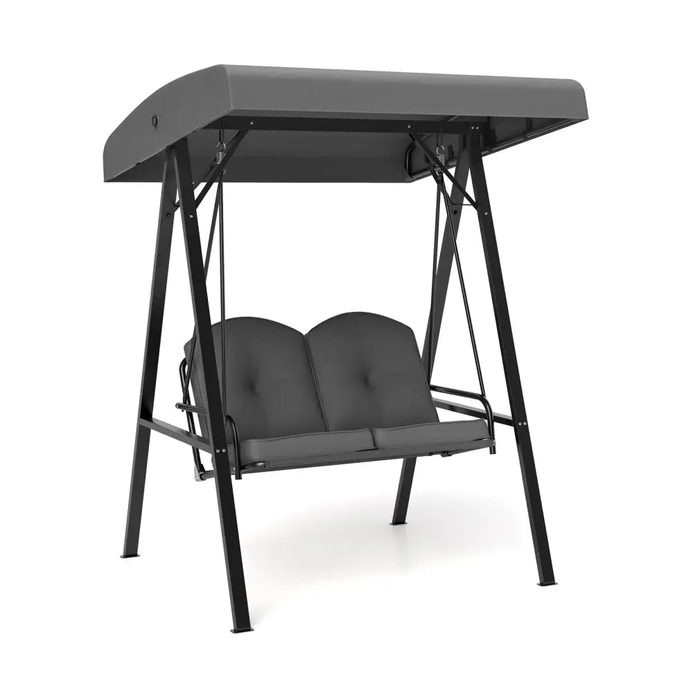 2-Person Outdoor Porch Swing with A-Shaped Metal Stand and Adjustable Canopy-Gray - Gray - Porch Swings