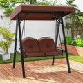 2-Person Outdoor Porch Swing with A-Shaped Metal Stand and Adjustable Canopy-Brown - Brown - Porch Swings