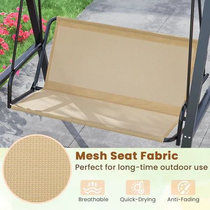 2-Person Outdoor Porch Swing with A-Shaped Metal Stand and Adjustable Canopy-Beige - Beige - Porch Swings