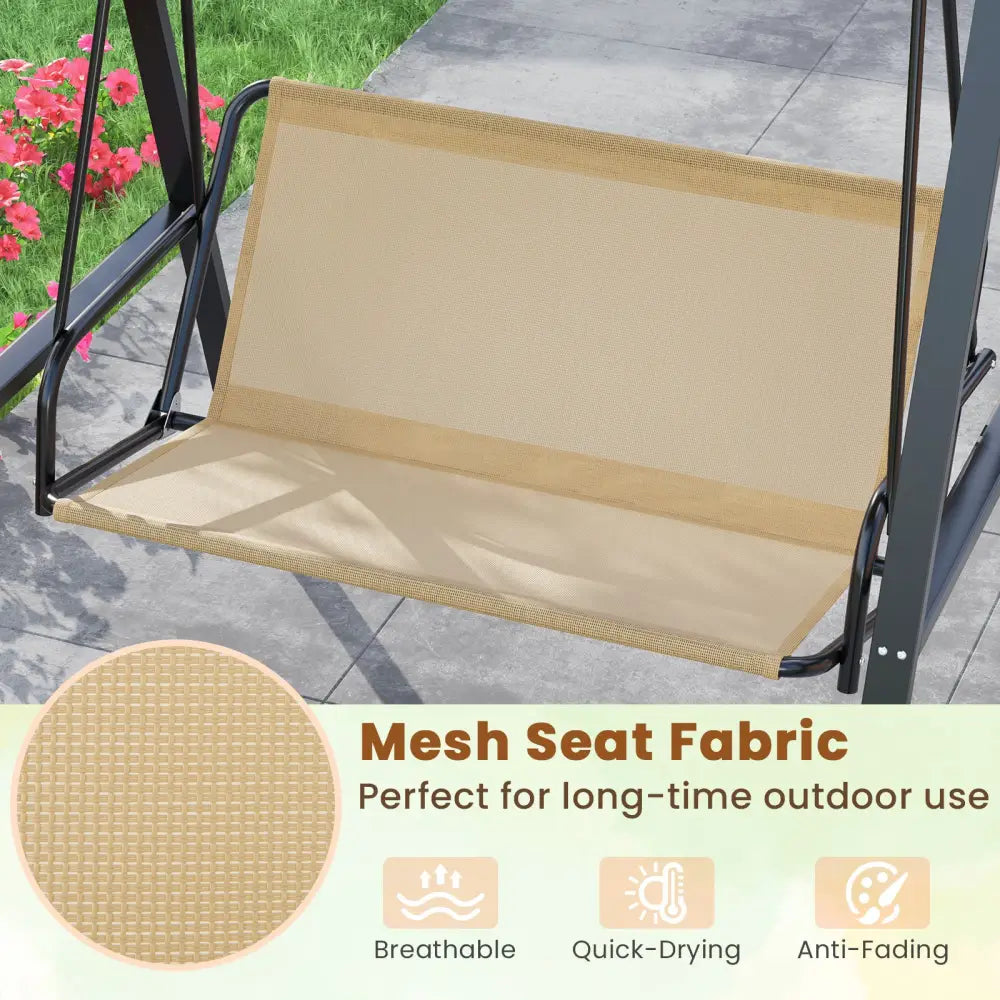 2-Person Outdoor Porch Swing with A-Shaped Metal Stand and Adjustable Canopy-Beige - Beige - Porch Swings