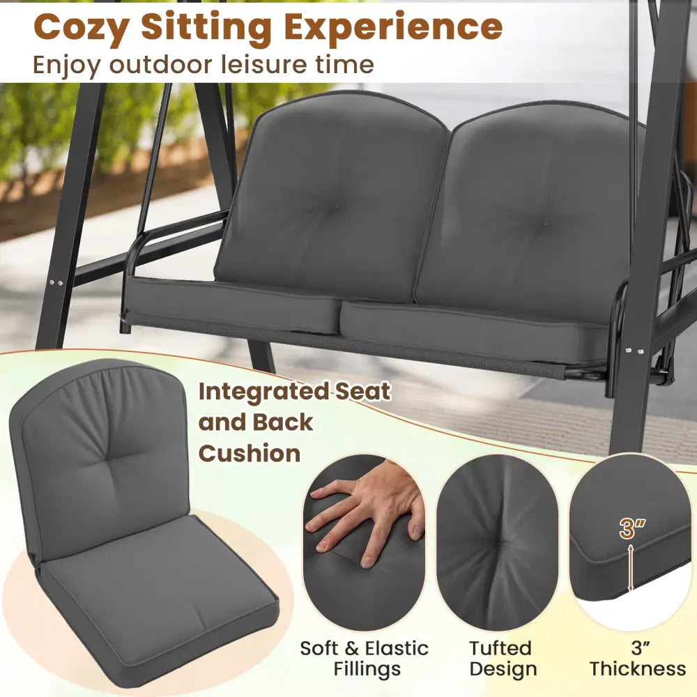2-Person Outdoor Porch Swing with A-Shaped Metal Stand and Adjustable Canopy-Gray - Gray - Porch Swings
