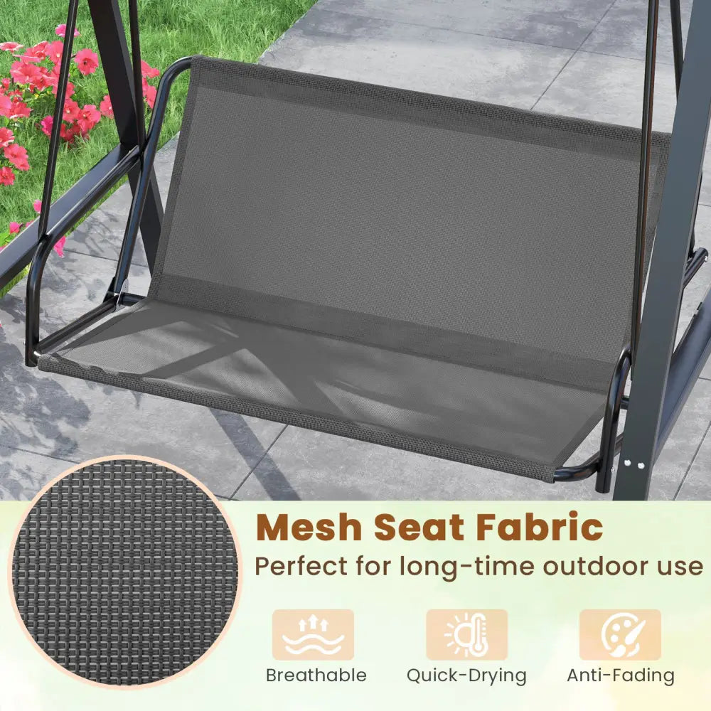 2-Person Outdoor Porch Swing with A-Shaped Metal Stand and Adjustable Canopy-Gray - Gray - Porch Swings