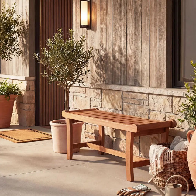 2-Person Outdoor Wood Bench with Slatted Seat and Raised Edges-1 Piece - Outdoor Benches