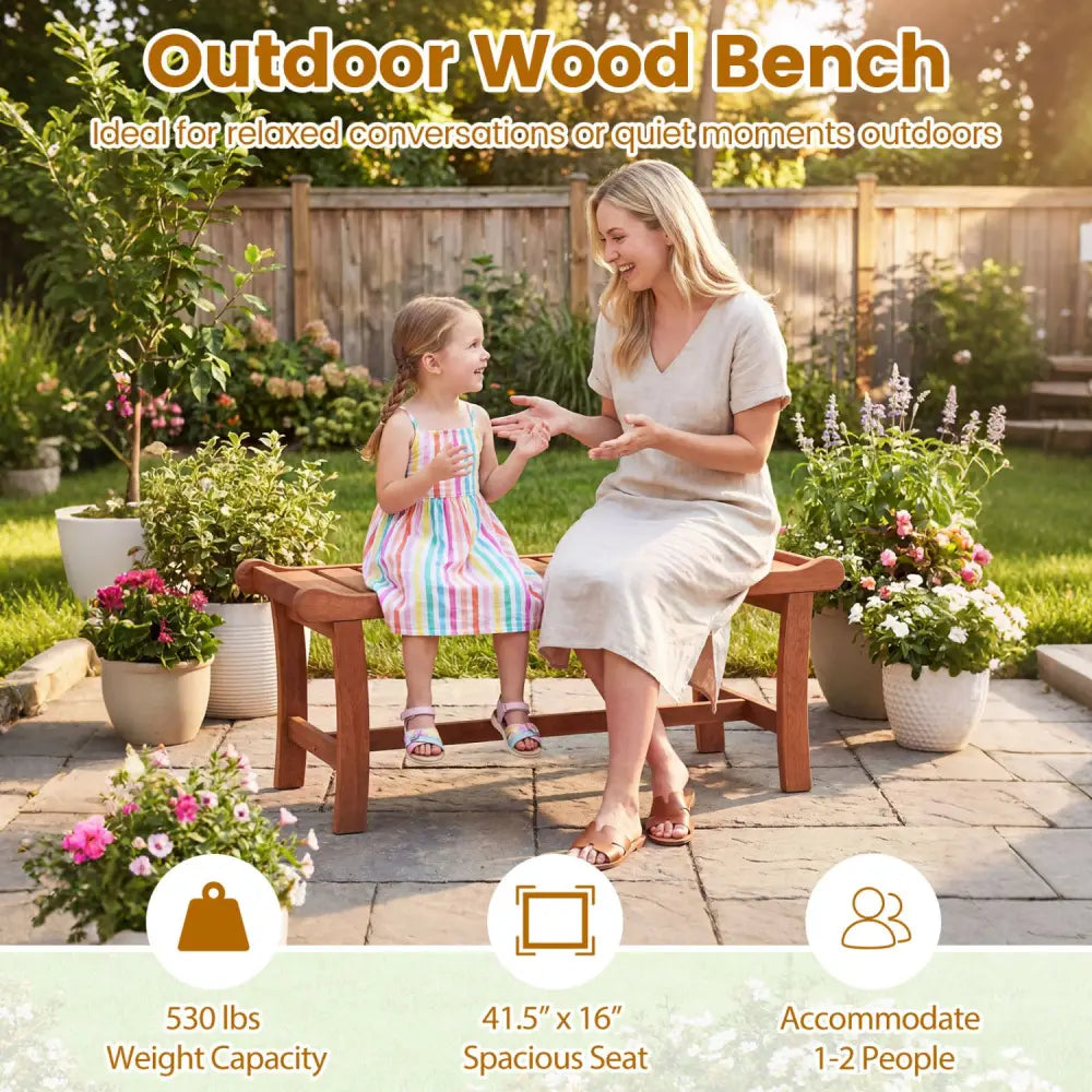 2-Person Outdoor Wood Bench with Slatted Seat and Raised Edges-1 Piece - Outdoor Benches
