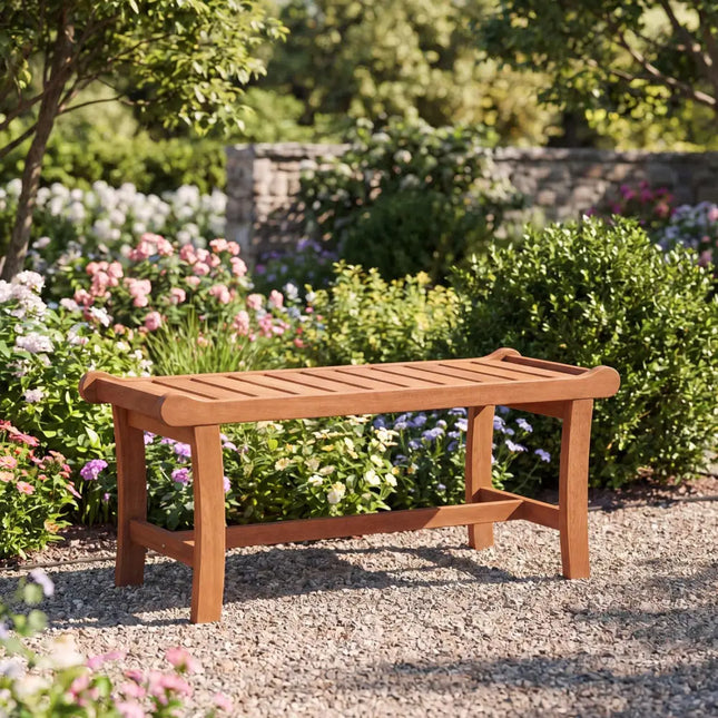 2-Person Outdoor Wood Bench with Slatted Seat and Raised Edges-1 Piece - Outdoor Benches