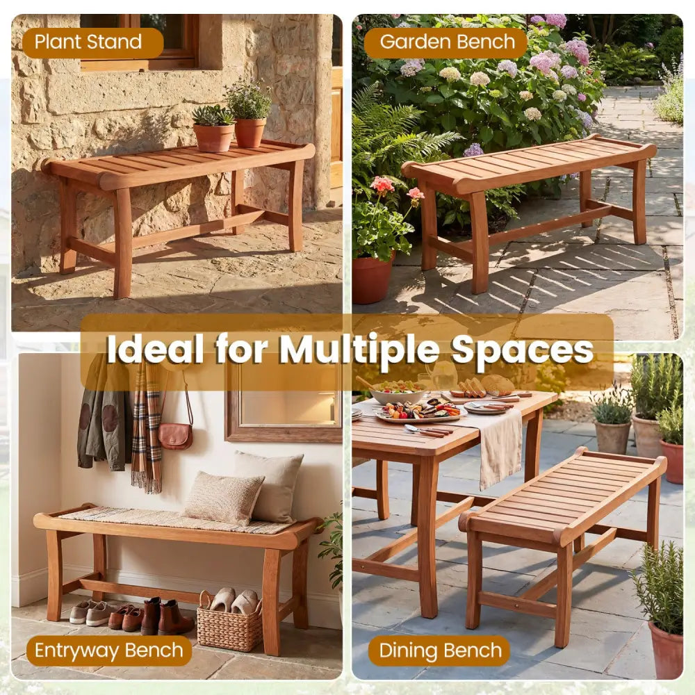 2-Person Outdoor Wood Bench with Slatted Seat and Raised Edges-1 Piece - Outdoor Benches