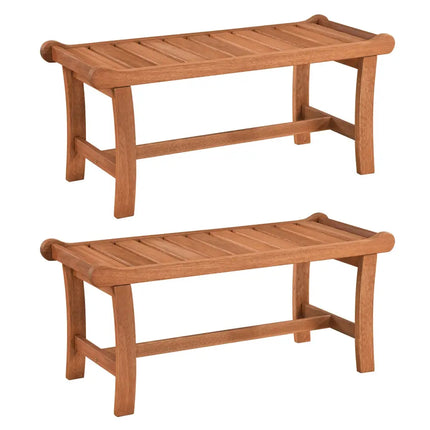 2-Person Outdoor Wood Bench with Slatted Seat and Raised Edges-Set of 2 - Outdoor Benches