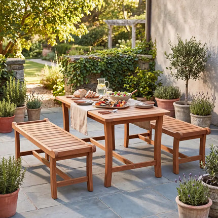 2-Person Outdoor Wood Bench with Slatted Seat and Raised Edges-Set of 2 - Outdoor Benches