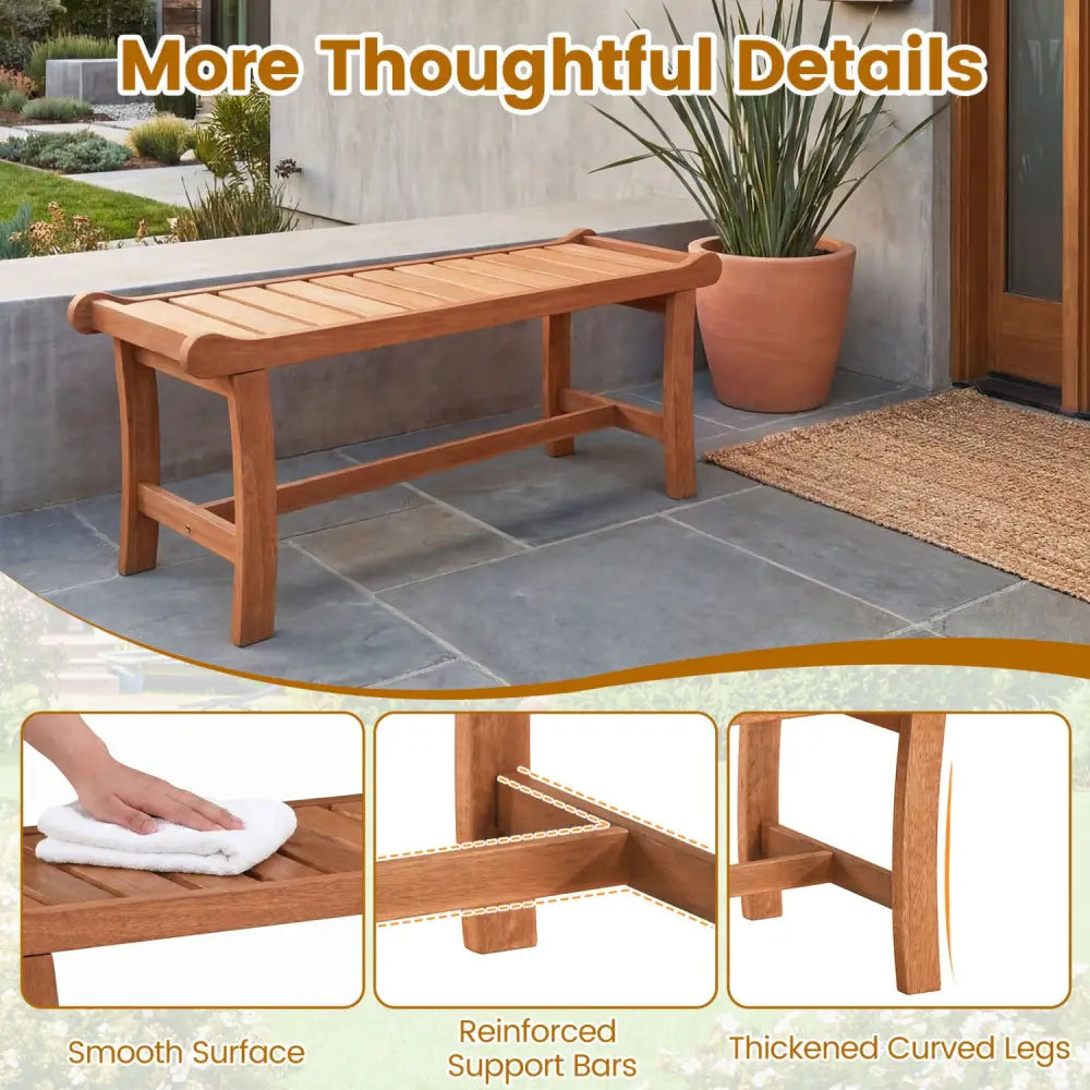 2-Person Outdoor Wood Bench with Slatted Seat and Raised Edges-Set of 2 - Outdoor Benches
