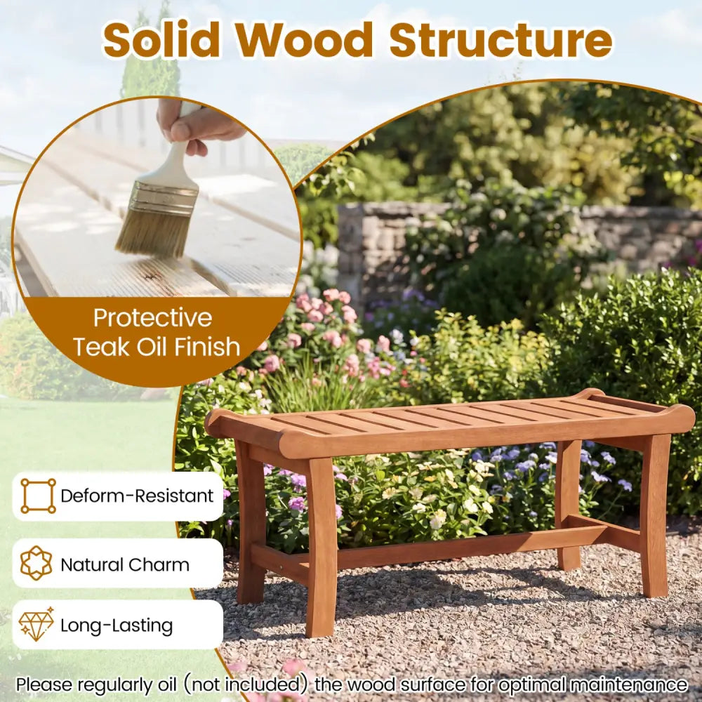 2-Person Outdoor Wood Bench with Slatted Seat and Raised Edges-Set of 2 - Outdoor Benches