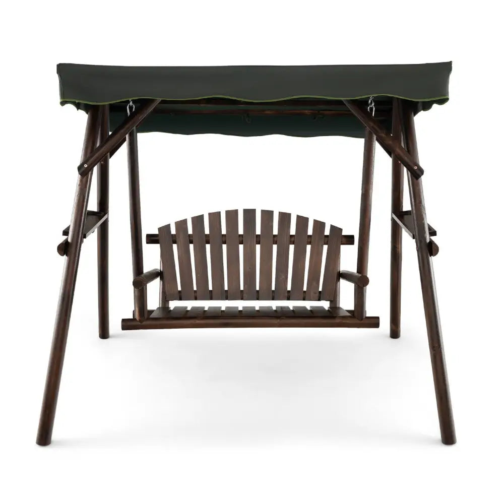 2-Person Outdoor Wooden Porch Swing with an Adjustable Canopy - Natural - Porch Swings