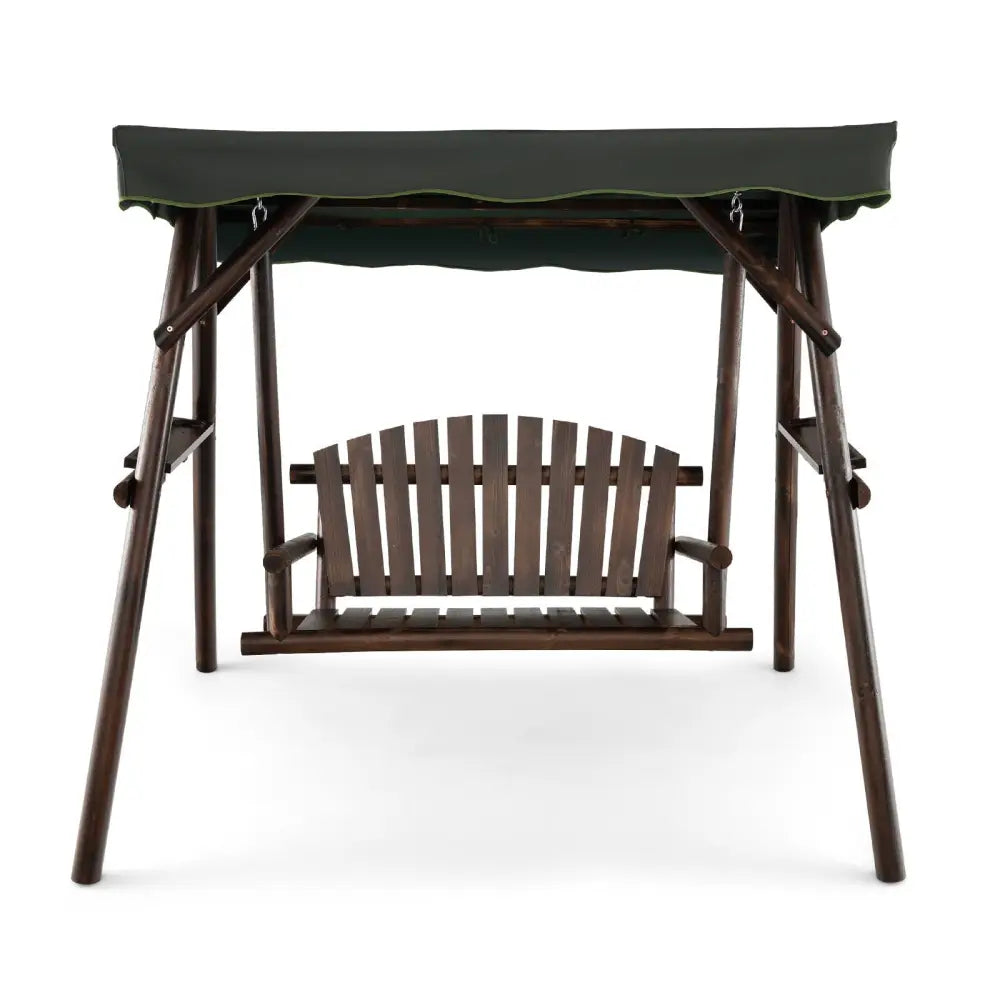 2-Person Outdoor Wooden Porch Swing with an Adjustable Canopy - Natural - Porch Swings