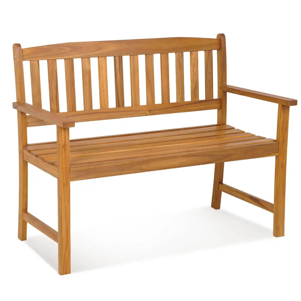 2-Person Patio Acacia Wood Bench with Backrest and Armrests - Natural - Outdoor Benches