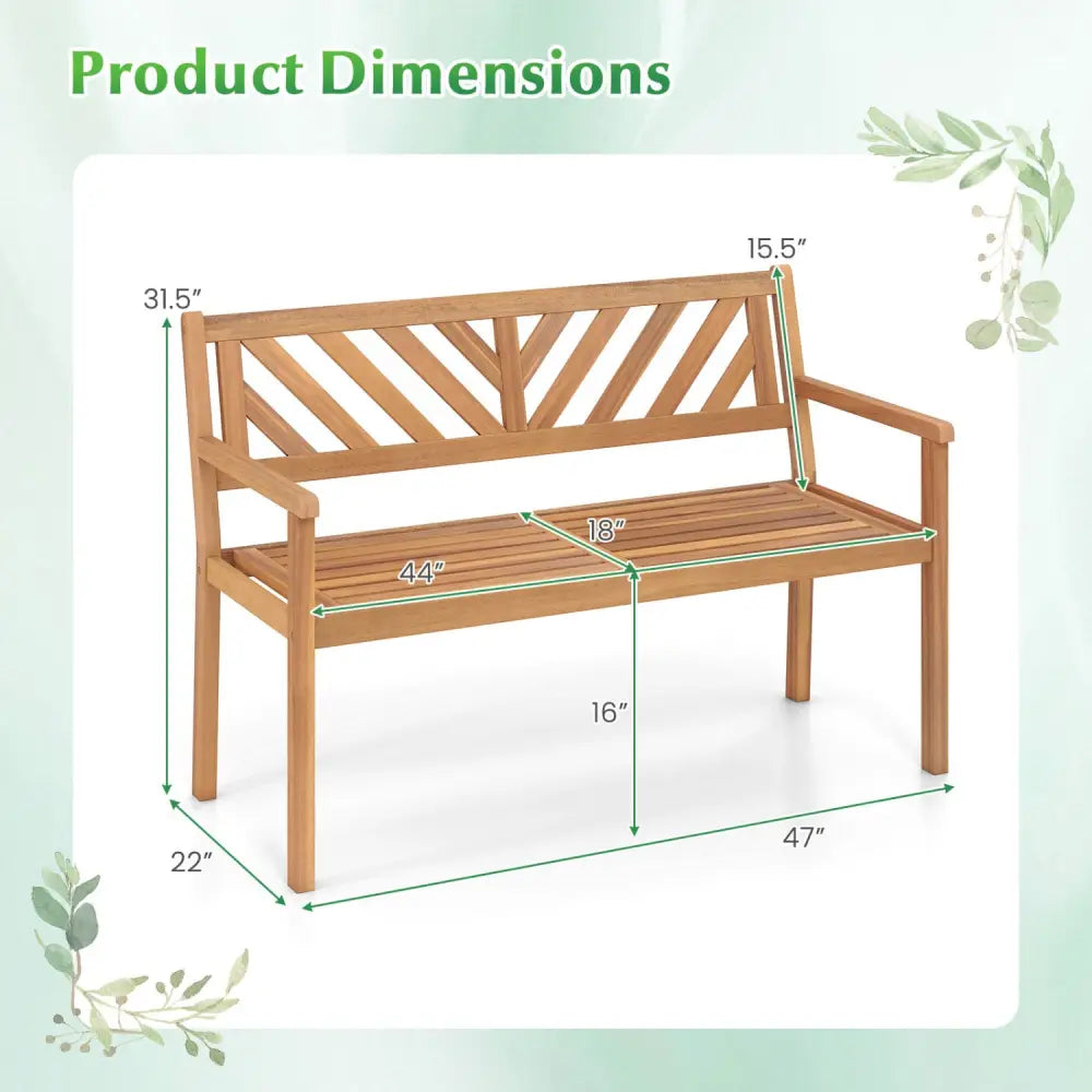 2-Person Patio Acacia Wood Garden Chair with Armrests and Backrest for Porch - Teak - Outdoor Benches