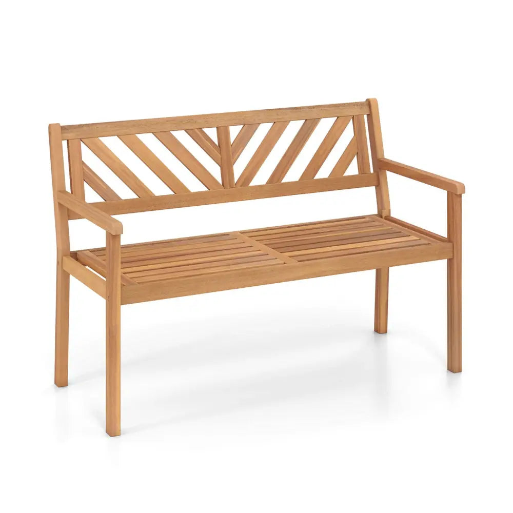 2-Person Patio Acacia Wood Garden Chair with Armrests and Backrest for Porch - Teak - Outdoor Benches