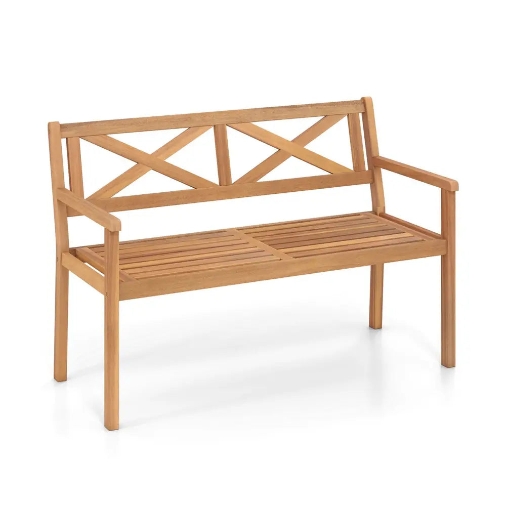 2-Person Patio Acacia Wood Garden Chair with Armrests and Backrest for Backyard - Teak - Outdoor Benches