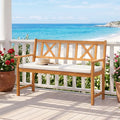 2-Person Patio Acacia Wood Garden Chair with Removable Seat Cushion-Natural&White - Natural & White - Outdoor Benches