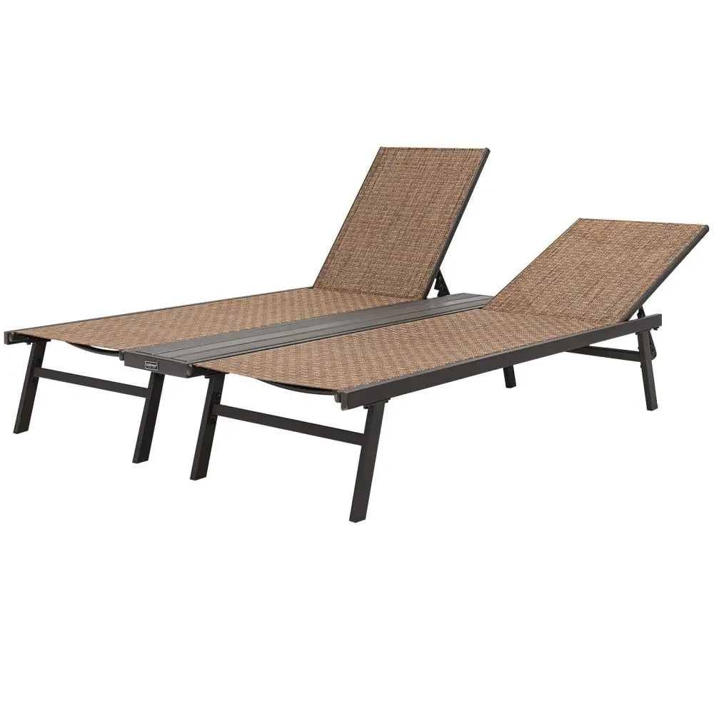 2-Person Patio Chaise Lounge with Middle Panel-Brown - Brown - Outdoor Chaise Lounges