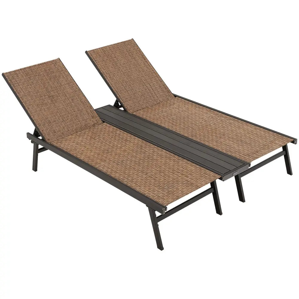 2-Person Patio Chaise Lounge with Middle Panel-Brown - Brown - Outdoor Chaise Lounges