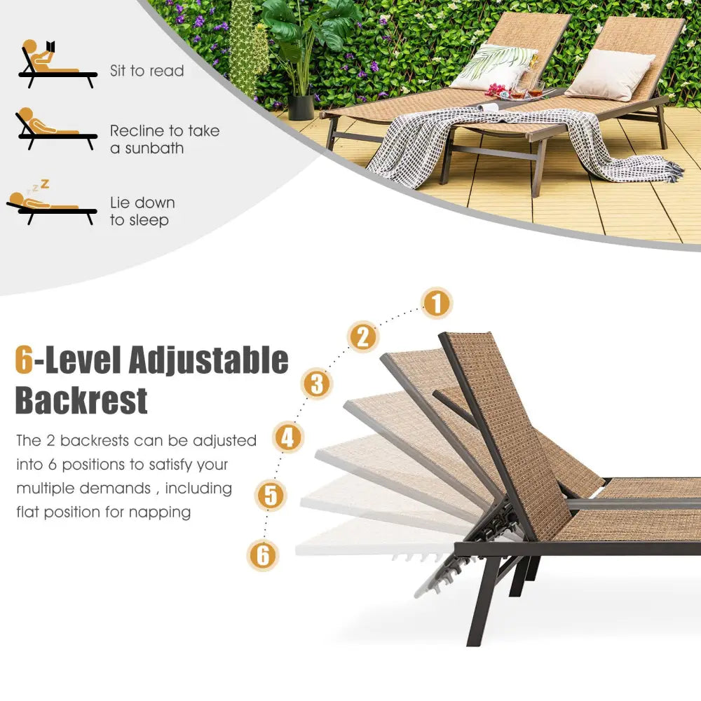2-Person Patio Chaise Lounge with Middle Panel-Brown - Brown - Outdoor Chaise Lounges