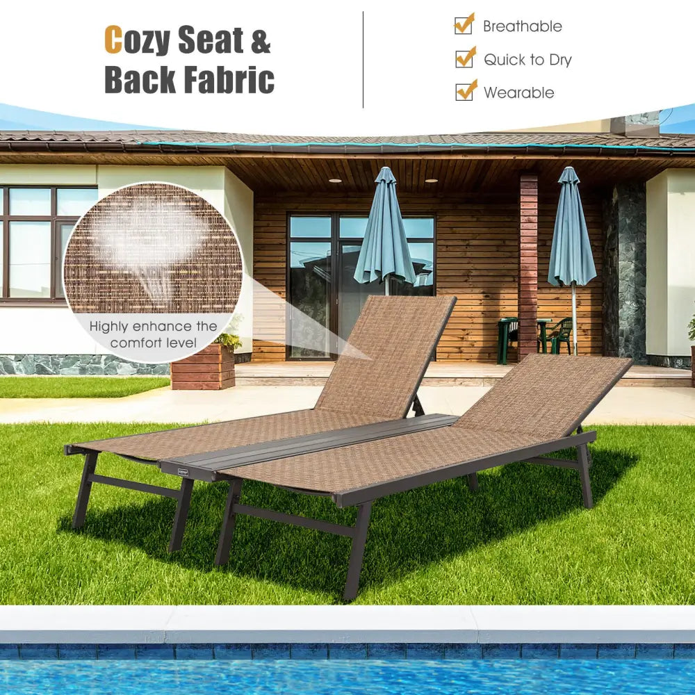 2-Person Patio Chaise Lounge with Middle Panel-Brown - Brown - Outdoor Chaise Lounges