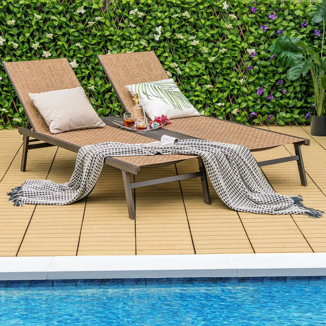 2-Person Patio Chaise Lounge with Middle Panel-Brown - Brown - Outdoor Chaise Lounges