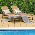 2-Person Patio Chaise Lounge with Middle Panel-Brown - Brown - Outdoor Chaise Lounges
