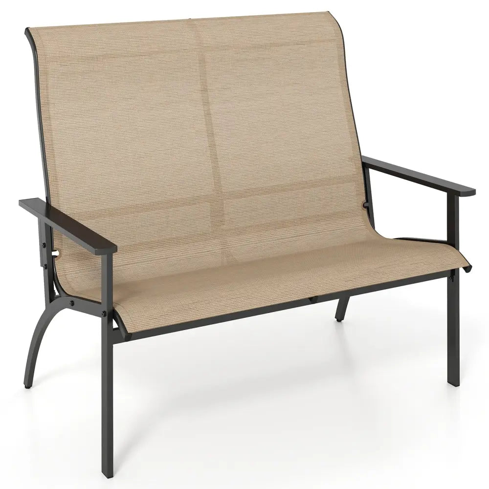 2-Person Patio Garden Bench with High Back and Armrests-Coffee - Coffee - Outdoor Benches