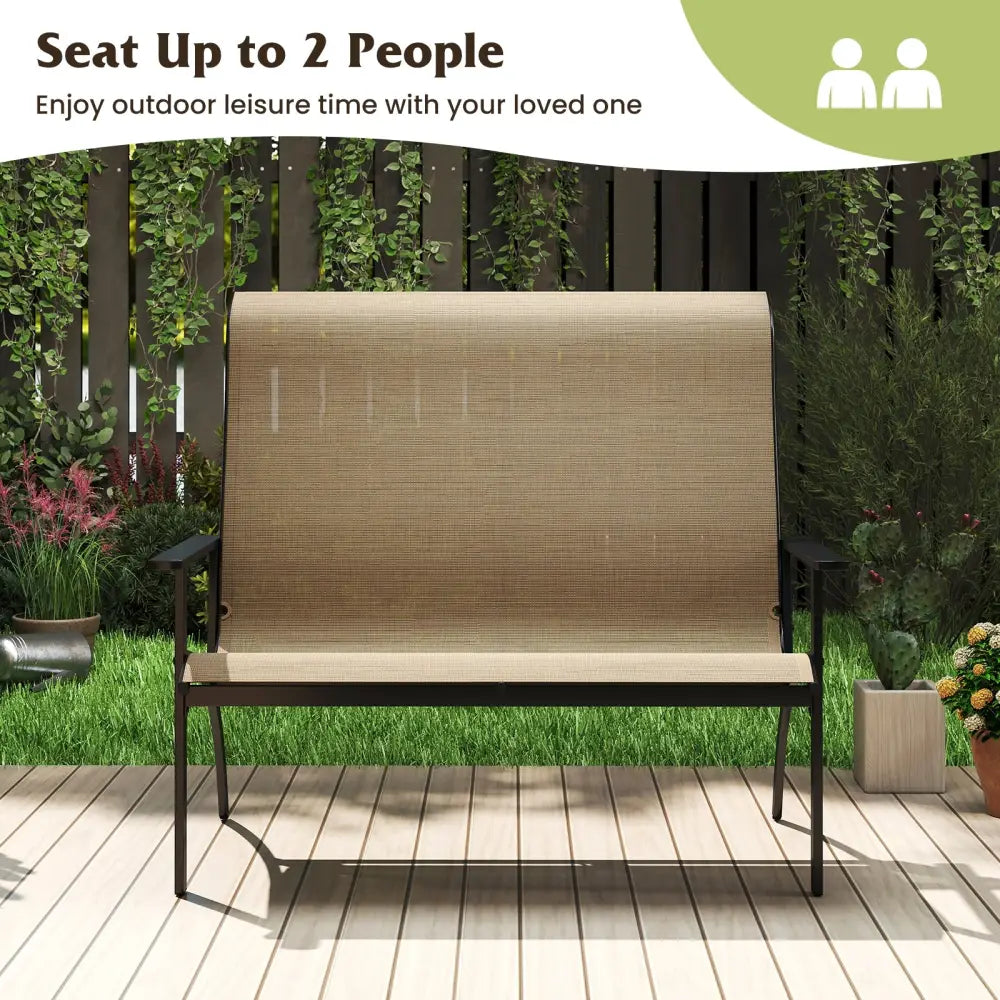 2-Person Patio Garden Bench with High Back and Armrests-Coffee - Coffee - Outdoor Benches