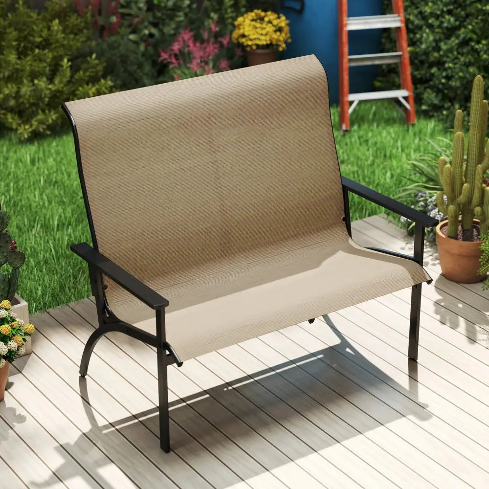 2-Person Patio Garden Bench with High Back and Armrests-Coffee - Coffee - Outdoor Benches
