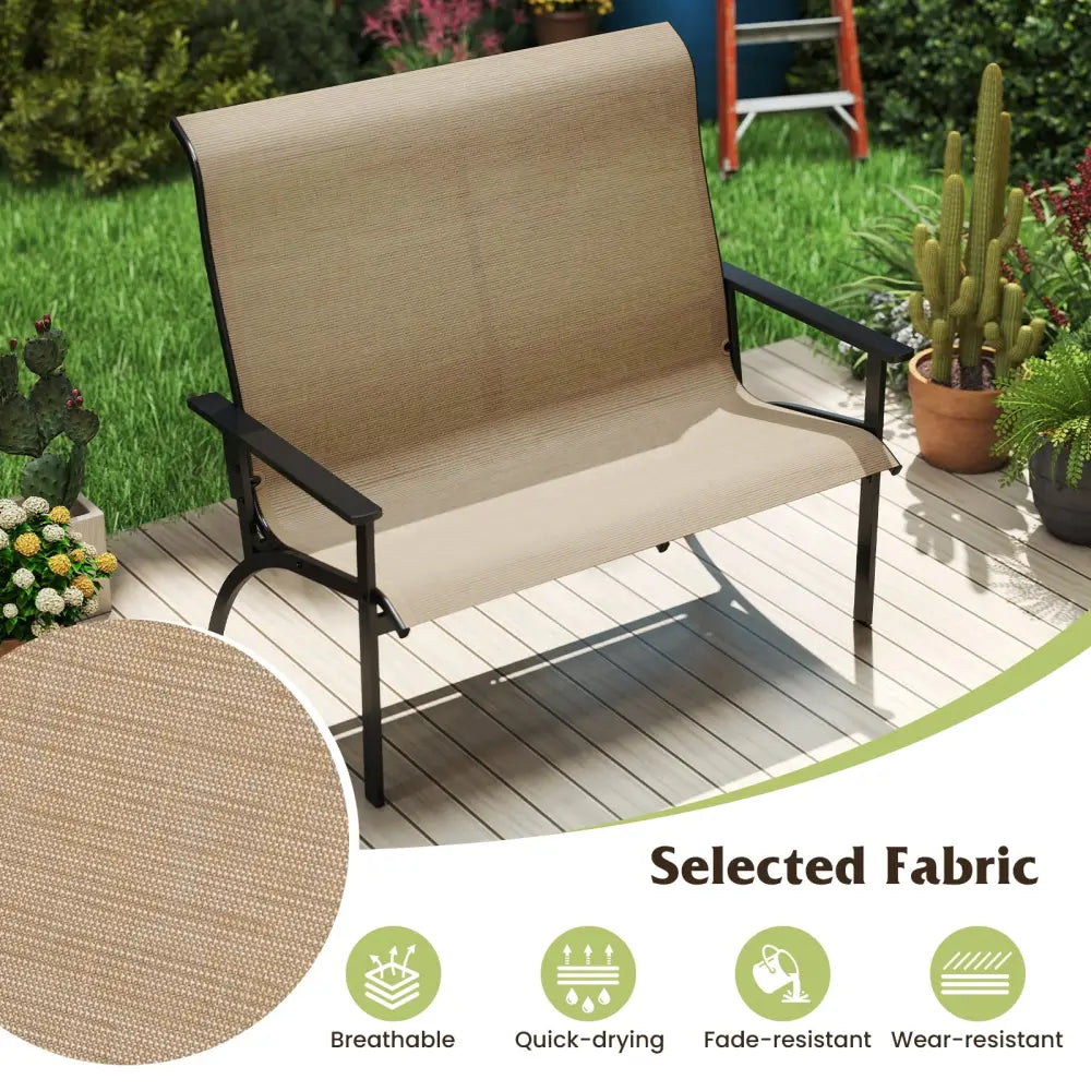 2-Person Patio Garden Bench with High Back and Armrests-Coffee - Coffee - Outdoor Benches