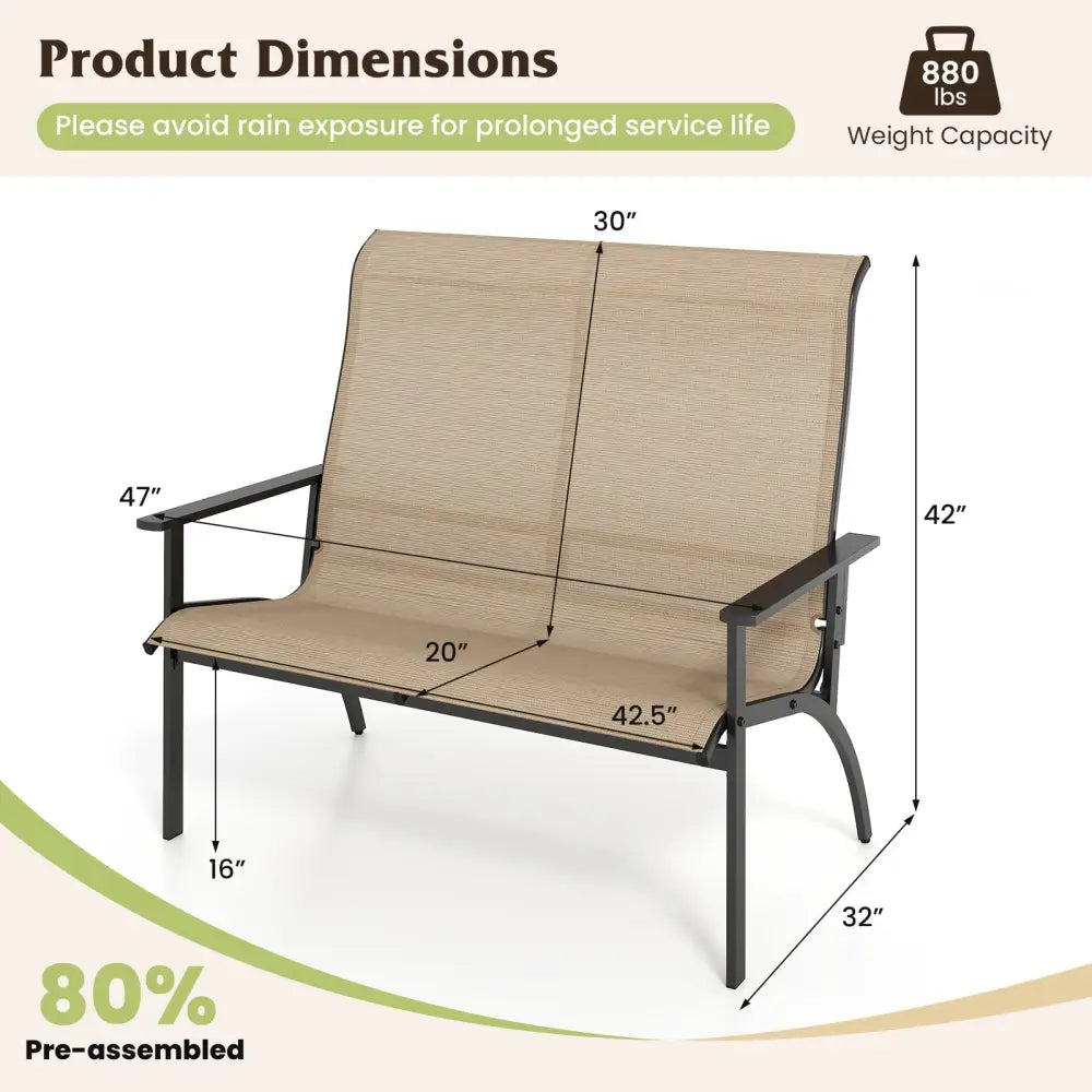 2-Person Patio Garden Bench with High Back and Armrests-Coffee - Coffee - Outdoor Benches