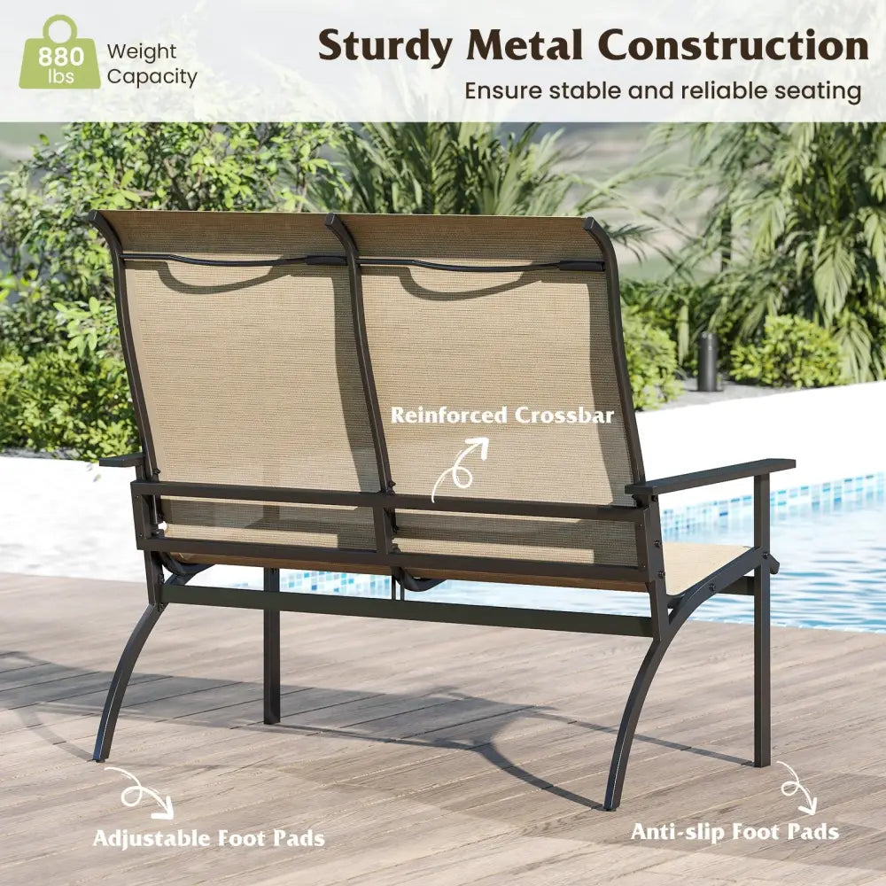 2-Person Patio Garden Bench with High Back and Armrests-Coffee - Coffee - Outdoor Benches