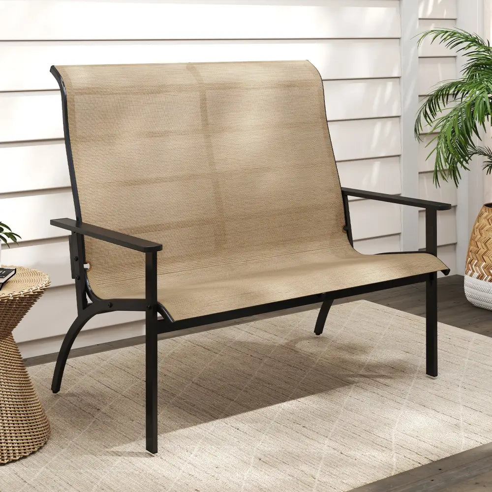 2-Person Patio Garden Bench with High Back and Armrests-Coffee - Coffee - Outdoor Benches