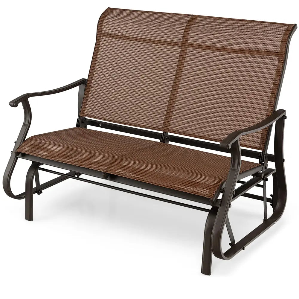 2-Person Patio Glider Bench with High Back and Curved Armrests-Brown - Brown - Patio Rocking Chairs & Gliders
