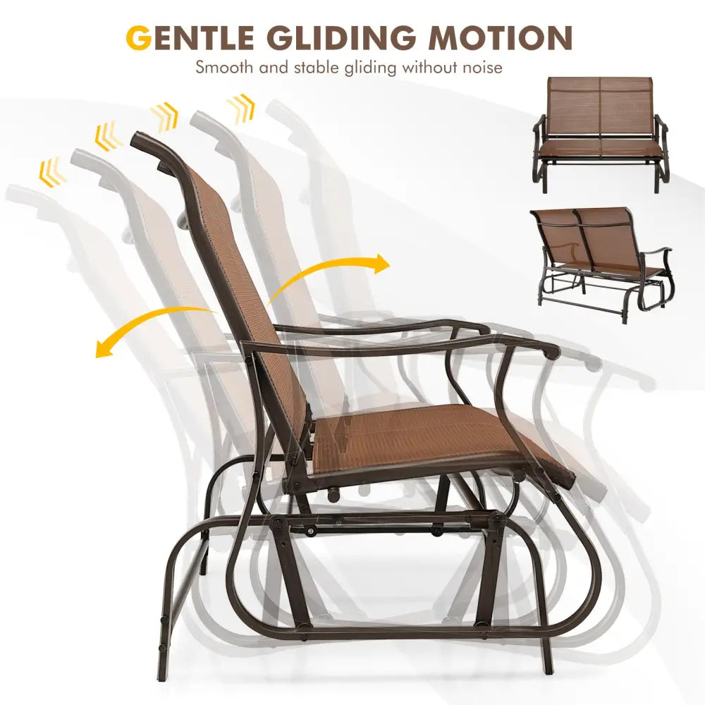 2-Person Patio Glider Bench with High Back and Curved Armrests-Brown - Brown - Patio Rocking Chairs & Gliders