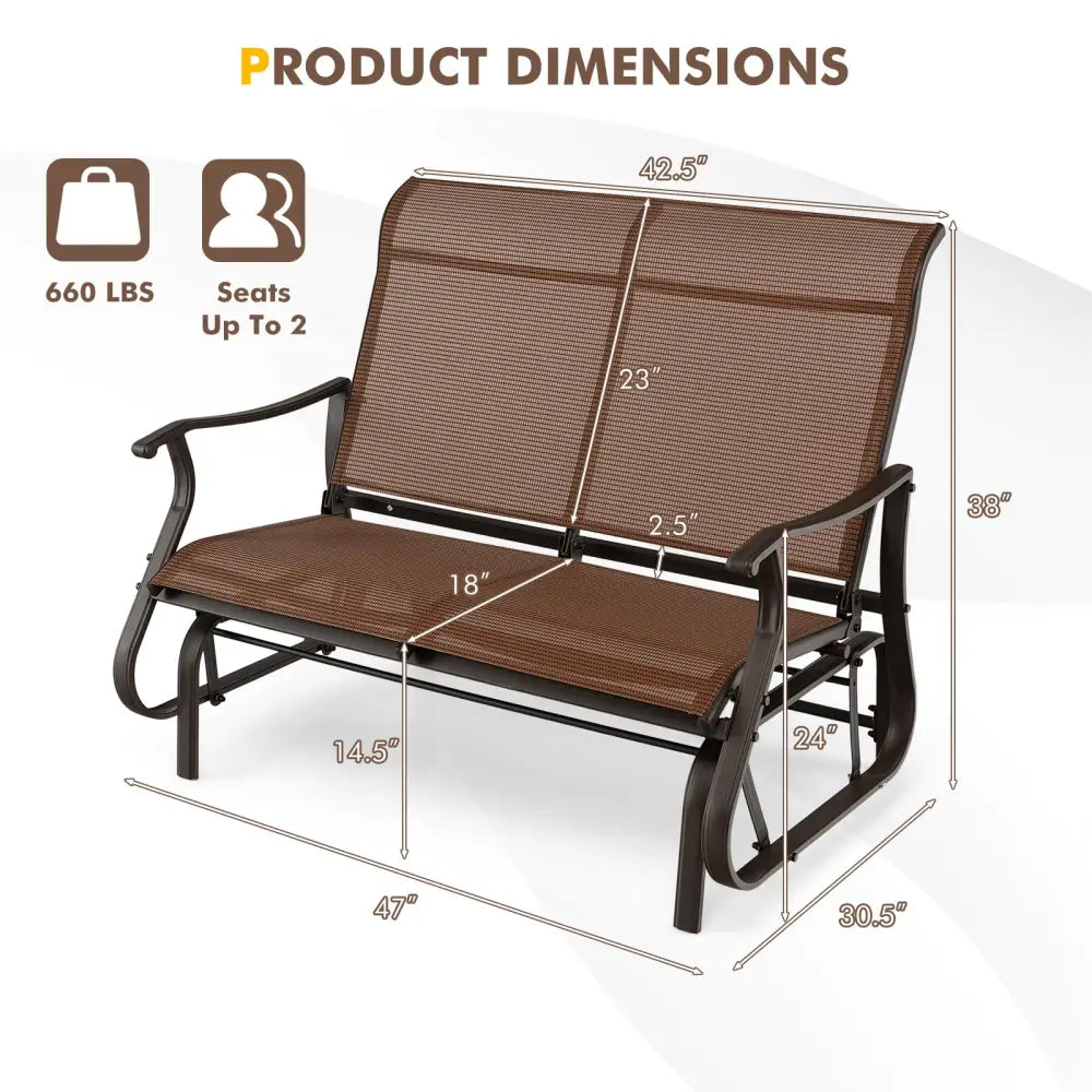 2-Person Patio Glider Bench with High Back and Curved Armrests-Brown - Brown - Patio Rocking Chairs & Gliders