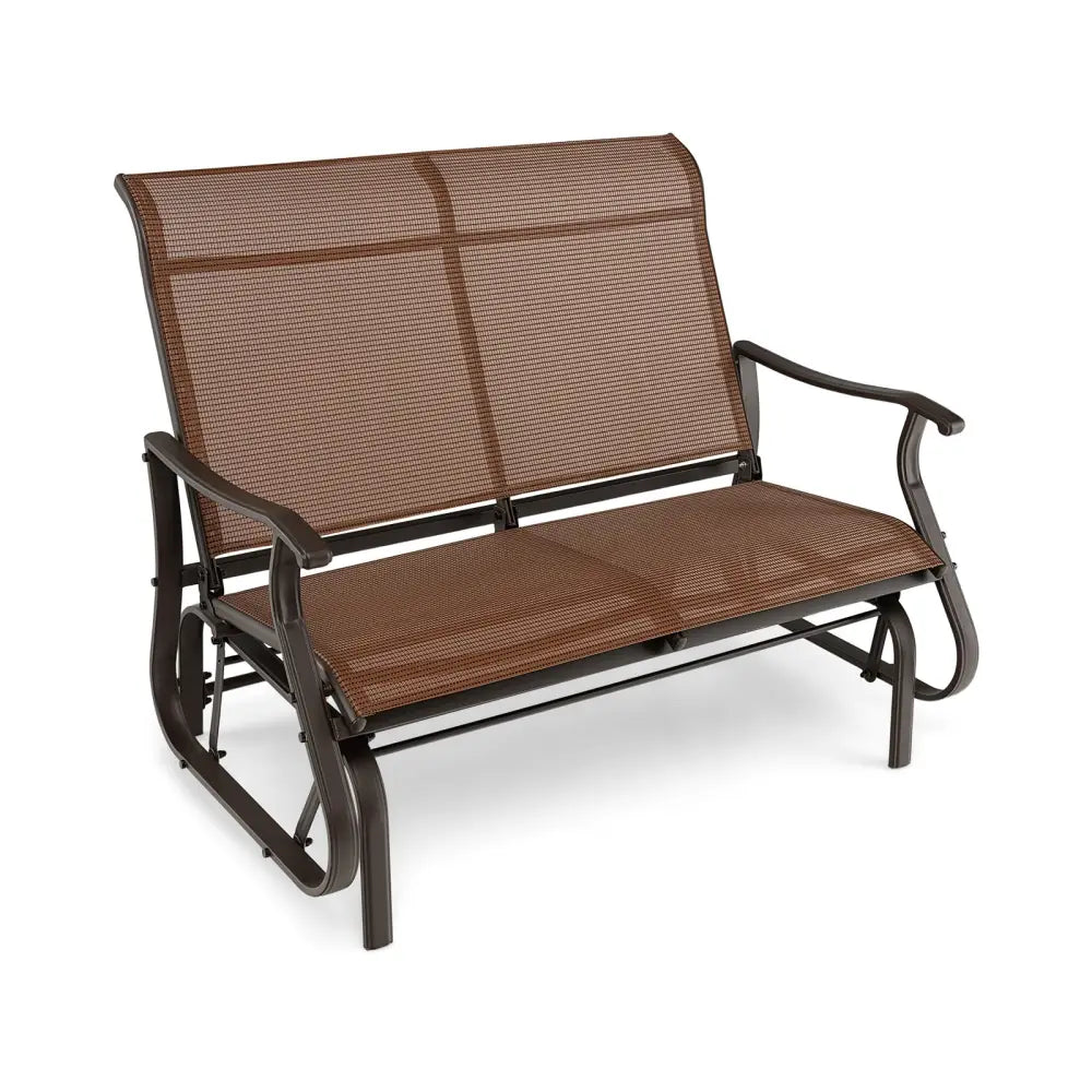 2-Person Patio Glider Bench with High Back and Curved Armrests-Brown - Brown - Patio Rocking Chairs & Gliders