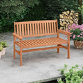 2-Person Patio Loveseat with Slatted Backrest and Comfortable Armrests - Natural - Outdoor Benches